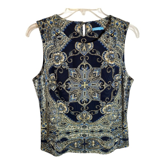 J. McLaughlin Navy Blue paisley sleeveless top Size Medium - Picture 3 of 5